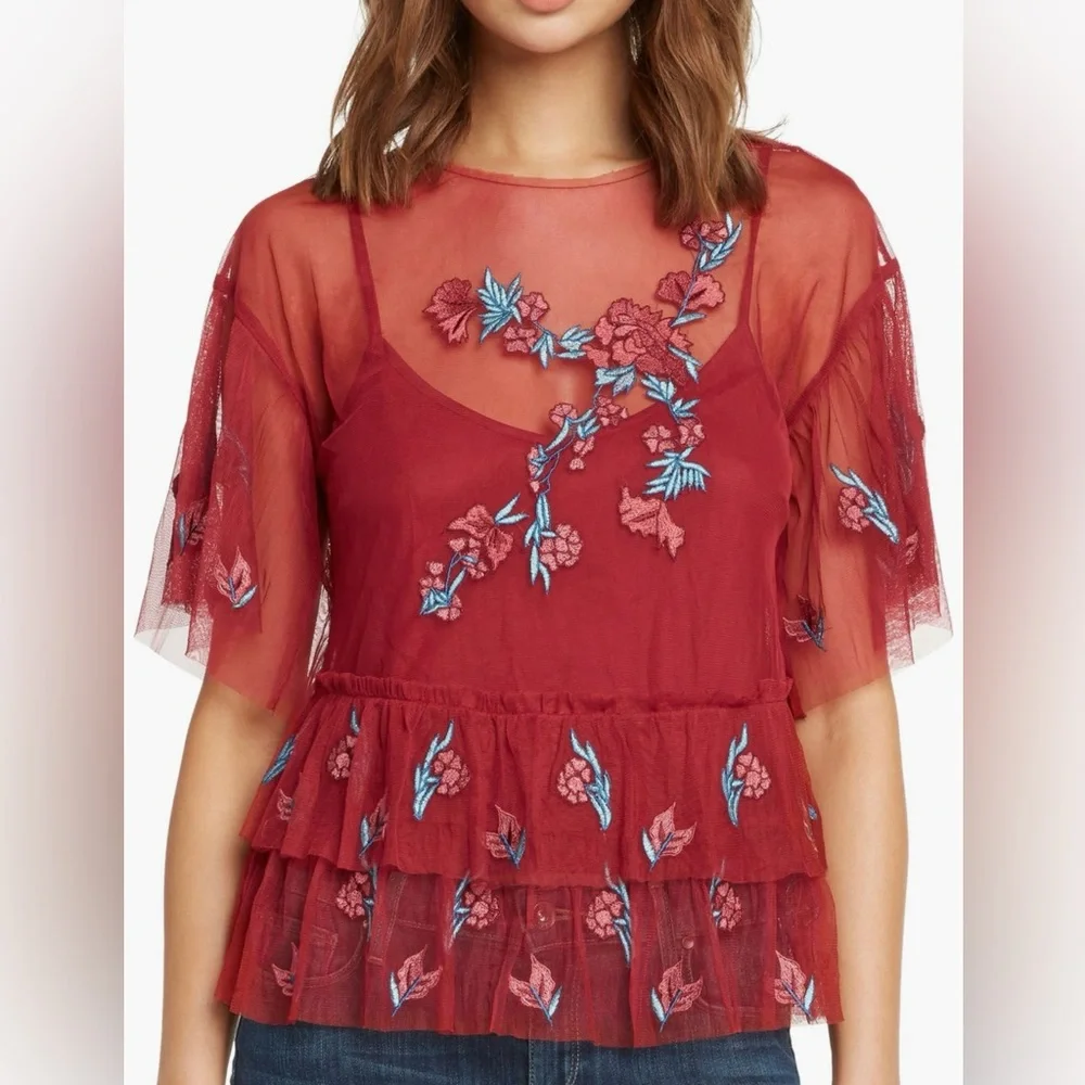 Willow&Clay Embroidered Ruffle Top - Picture 1 of 3